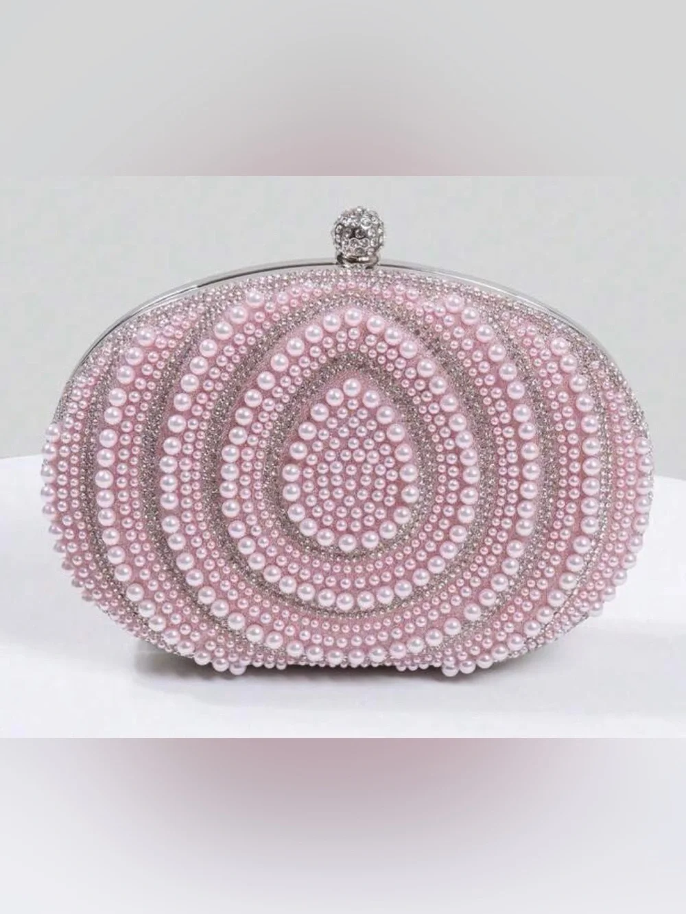 Pearl & Crystal Embellished Clutch - Pink
